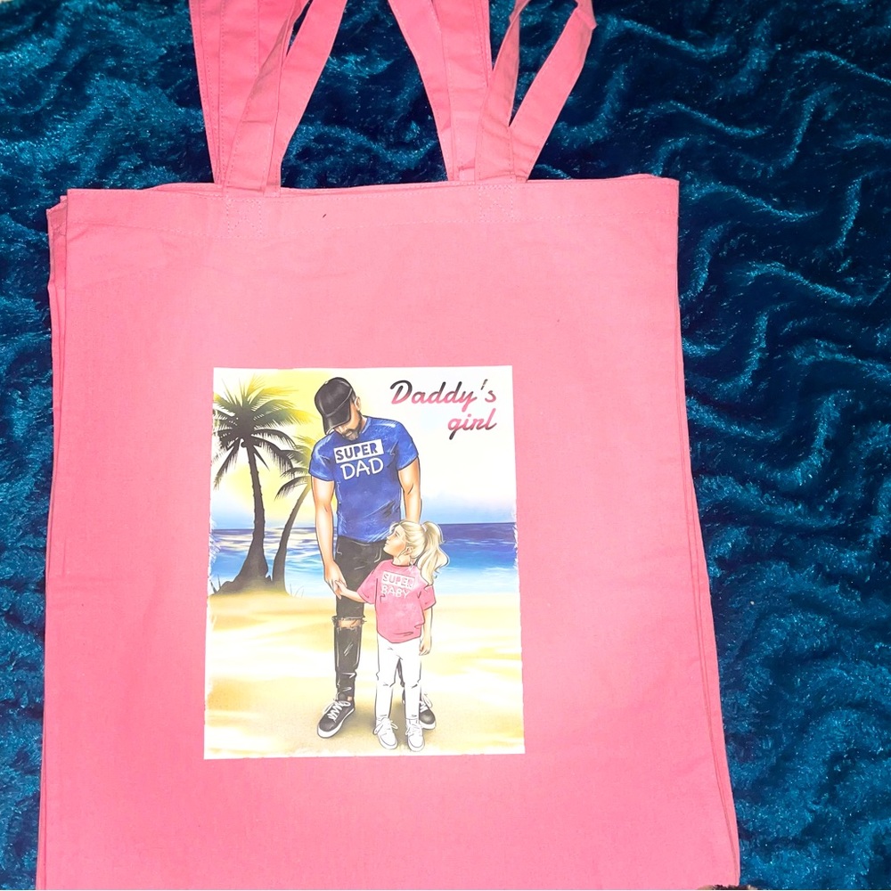 Tote bag with photo of father and young female child